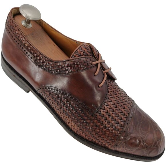 Mezlan Other - Mezlan Exotic Mens 12M Brown Crocodile Woven Leather Cap-toe Derby Dress Shoes